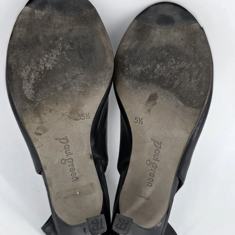 Paul Green Avanti Leather Open Toe Slingback Heels Black UK Size 5.5 US Size 8